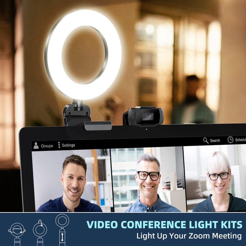 Video Conference Lighting Kit, Ring Light for Computer Laptop Monitor,Desktop Ring Lights for Remote Working, Distance Learning,Zoom Call Lighting, Self Broadcasting and Live Streaming Black2