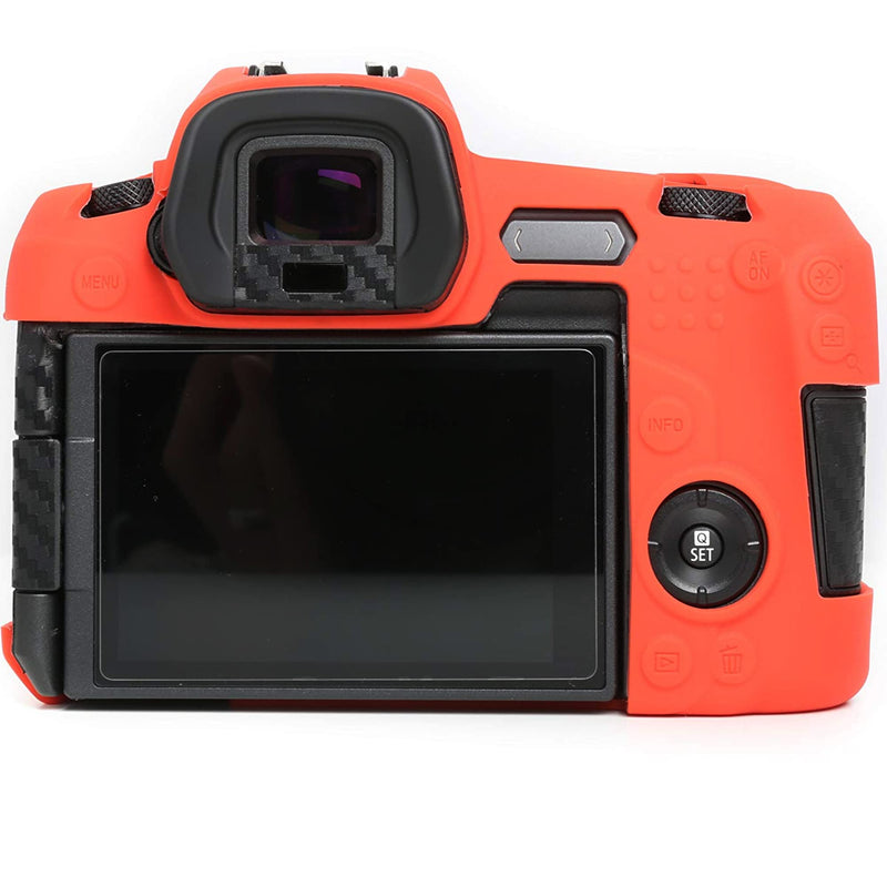 PCTC Accessories Compatible for Canon EOS R Camera Silicone Protective Cover Housing Frame Shell Case + 2 LCD Screen Protector + 2 Top Screen Protector (red) red