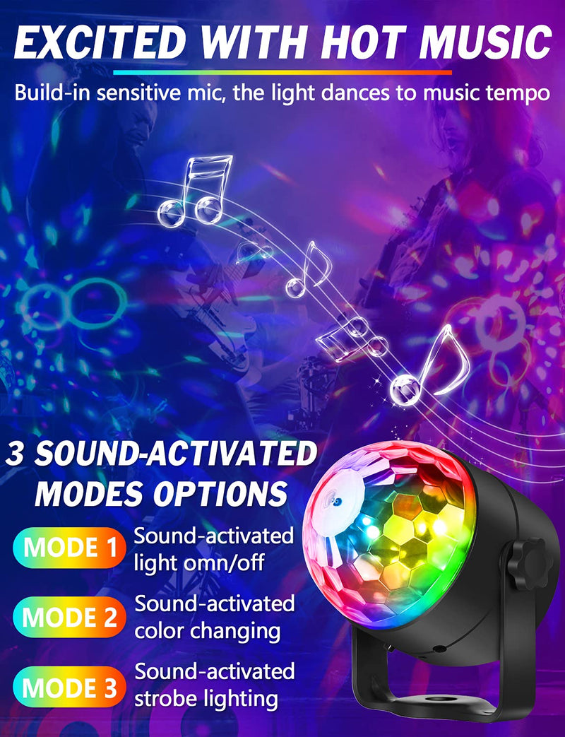 Disco Lights Disco Ball Party Lights, 3 in 1 Party Disco Lights with USB Cable, 360°Rotation with Remote Control ＆ Sound Activated RGB Strobe Lights DJ Light for Kids Halloween Xmas Dance Birthday