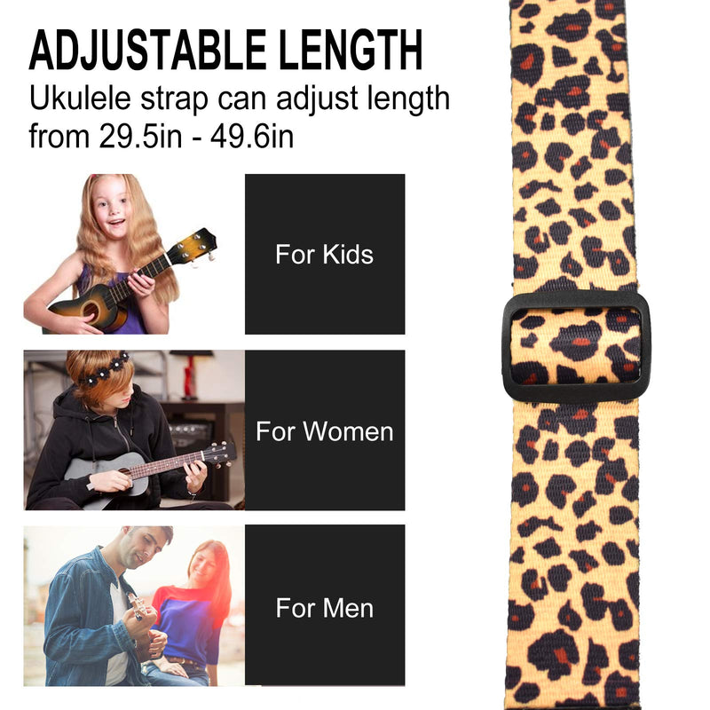 ENNBOM Ukulele Shoulder Strap Adjustable Strings Instruments National Ethnice Pattern For Soprano Concert Tenor (Leopard) Leopard