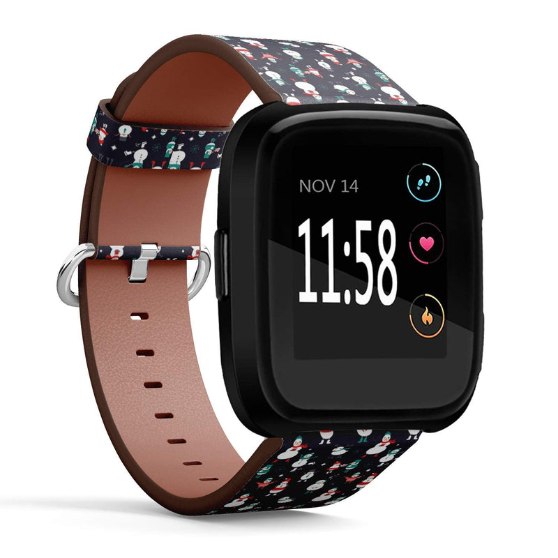 Compatible with Fitbit Versa/Versa 2 / Versa LITE - Quick Release Leather Wristband Bracelet Replacement Accessory Band - Cute Christmas Snowmans