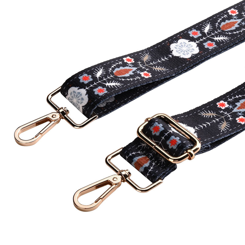 SHEING Crossbody Strap Replacement Adjustable Guitar Style Multicolor Handbag Shoulder Bag Straps 03-flower in Black
