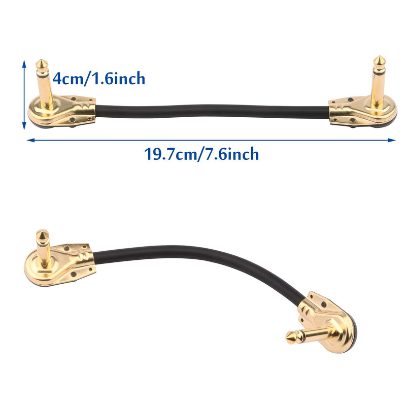 Dreokee 6" Guitar Patch Cables, 3 Pack Flat Low Profile Guitar Patch CordsR/A Gold Pancake TS (6.35mm) Plugs & Dual Staggered Boots Effects Pedal Board Dual Shielded 3pc