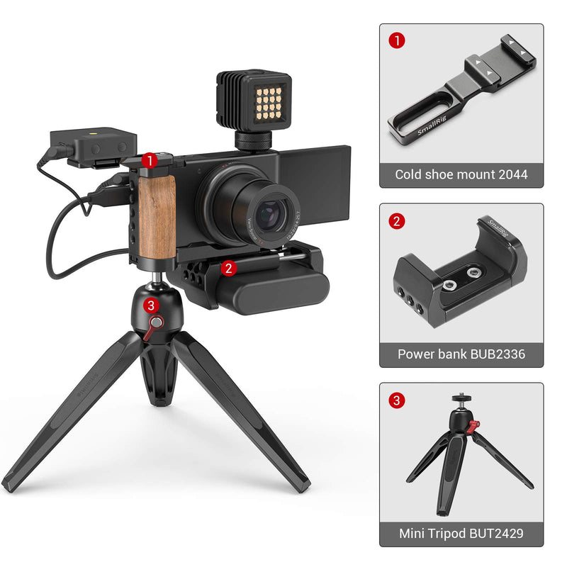 SMALLRIG L-Shape Bracket Wooden Grip with Cold Shoe for Sony ZV1 Digital Camera - 2936