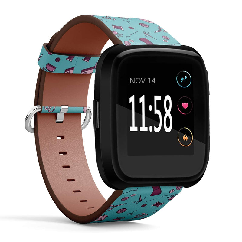 Compatible with Fitbit Versa/Versa 2 / Versa LITE - Quick Release Leather Wristband Bracelet Replacement Accessory Band - Needlework Sewing