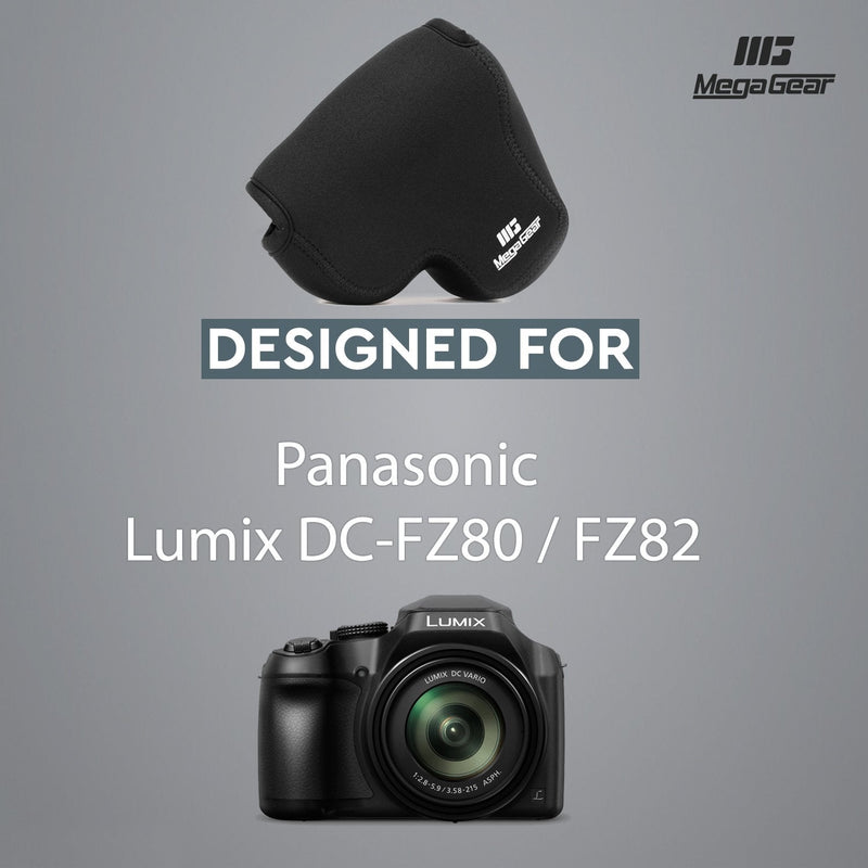 MegaGear Panasonic Lumix DC-FZ80, FZ82, DC-FZ70, FZ72 Ultra Light Neoprene Camera Case, with Carabiner - Black - MG1165