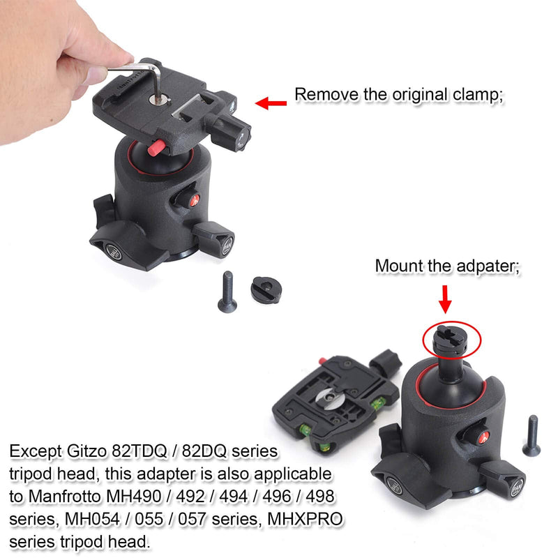 iShoot Tripod Head Clamp Adapter Converter Compatible with & for ARCA-Swiss Fit Clamp Use to Tripod Ball Head of Gitzo 82TQD 82QD, Manfrotto MH490 492 494 496 498, MH054 055 057 Series, MHXPRO Series