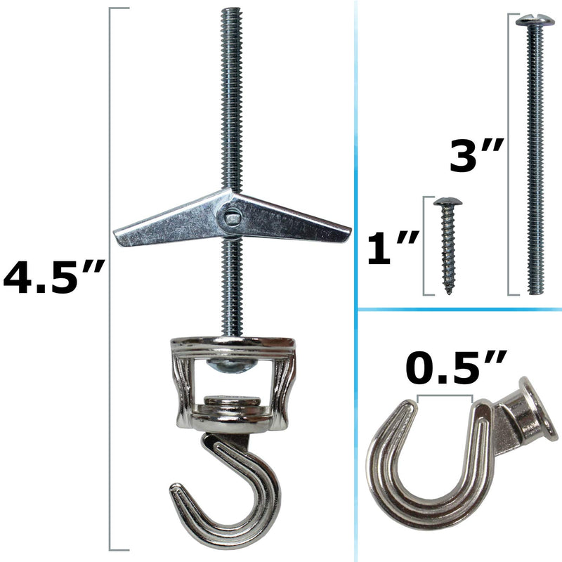 Swivel Hook Hangers, Multi-functional for Hanging, Screws and Anchors Included, 2 Sets Per Pack (Chrome) Chrome