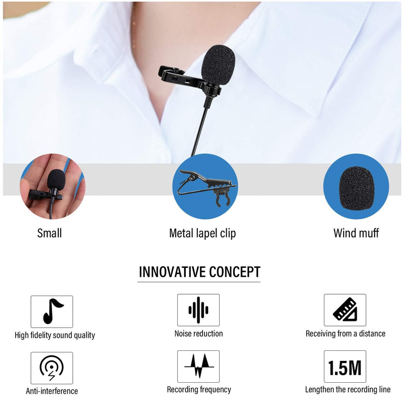 1.5m Professional Grade Lavalier Lapel Omnidirectional Phone Audio Video Recording Lavalier Condenser Microphone for iPhone 11 Pro 12 SE X Xr Xs max 8 8plus 7 7plus 6 6s 6plus 5 / iPad(1.5m)