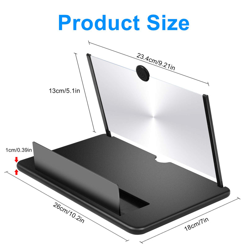 12” Phone Magnifier Screen, 3D Screen Amplifier HD Movie Video Enlarger of Foldable Phone Stand, Radiation, Eye Protection, All Cell Phones, Games, Black