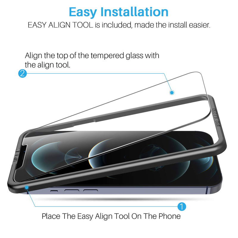 [3+3 Pack] LK Compatible with iPhone 12 Pro 6.1-inch, 3 Pack Tempered Glass Screen Protector + 3 Pack Camera Lens Protector, Easy Frame Installation, 9H Hardness HD Ultra Anti-Scratch Bubble Free