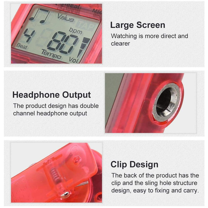 Bnineteenteam Digital Metronome M50 Clip-On Metronome Electronic Metronome Pocket Metronome Suitable for Guitar,Piano,Violin,Drum and Other Instruments Red