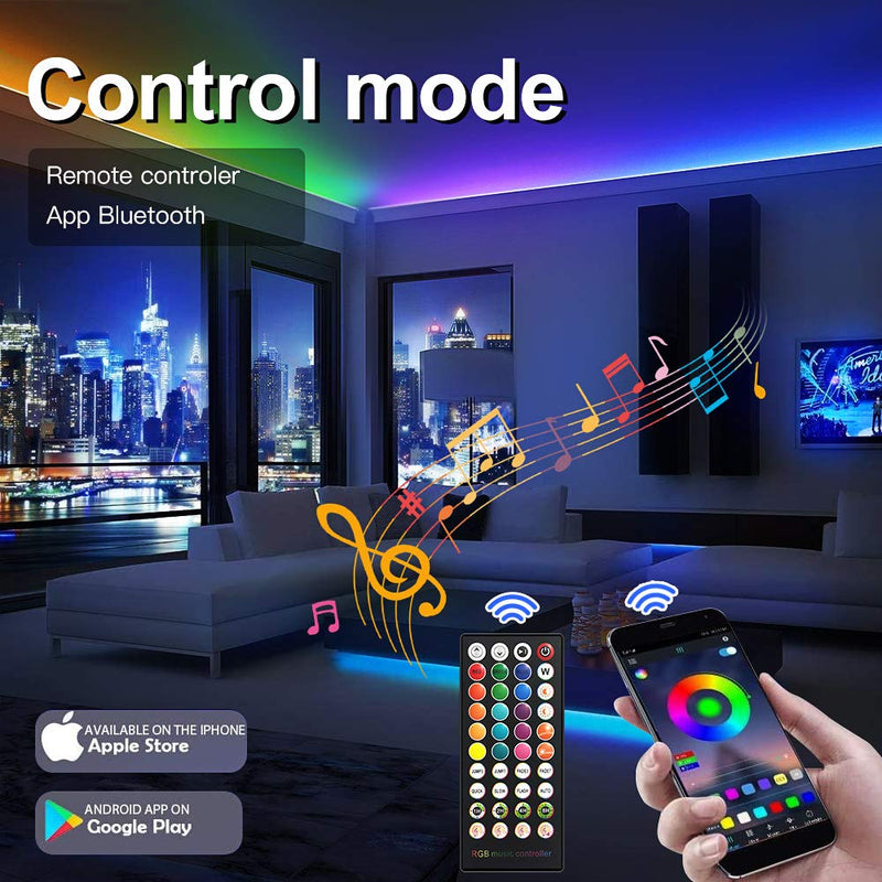 [AUSTRALIA] - Music Smart LED Strip Lights, 50FT Led Lights for Bedroom Bluetooth App Control+Remote RGB Led Lights Color Changing for Party Home Decoration (50FT/15M) 50FT/15M 