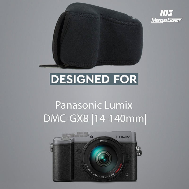 MegaGear Ultra Light Neoprene Camera Case Compatible with Panasonic Lumix DMC-GX8 (14-140mm) Black