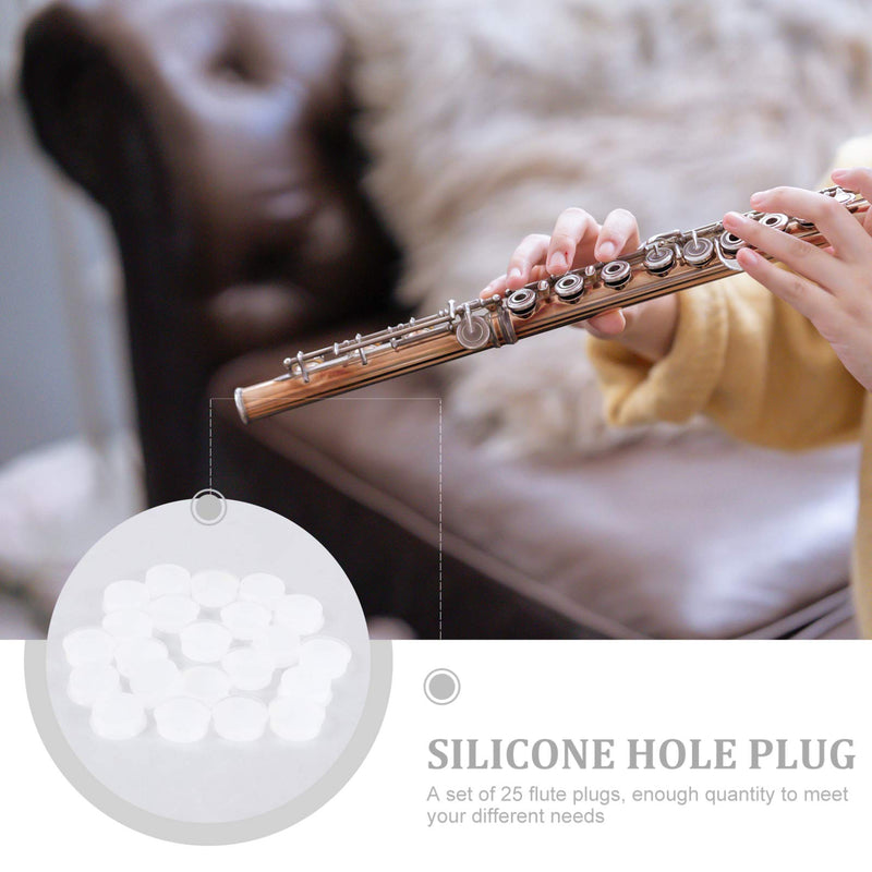 Milisten 25Pcs Silicone Flute Key Plugs Rubber Open Hole Plug Covers White Flute Key Cover Universal Flute Repair Parts Accessories