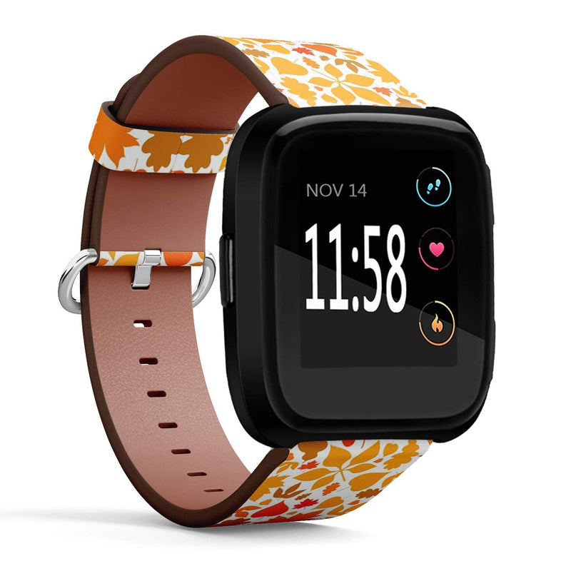 Compatible with Fitbit Versa/Versa 2 / Versa LITE - Quick Release Leather Wristband Bracelet Replacement Accessory Band - Fall Bright Leaves Autumn