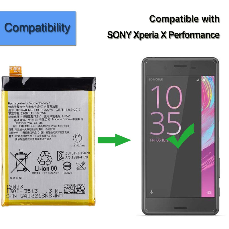 New Li-Polymer Replacement Battery LIP1624ERPC Compatible with Sony Xperia X Performance F8131 F8132 with Tool