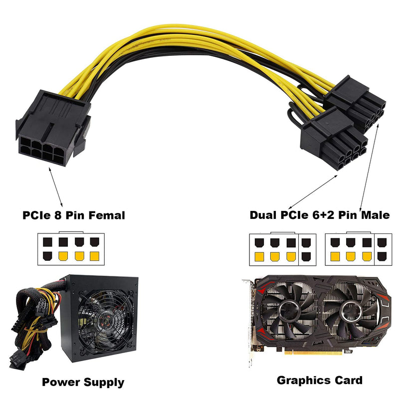[AUSTRALIA] - Amangny PCIe 8 Pin Female to Dual 8 Pin (6+2) Male PCI Express Adapter Power Cable PCIE Y - Splitter Cable 12.5 Inches (6 Pack) 6 Pack 