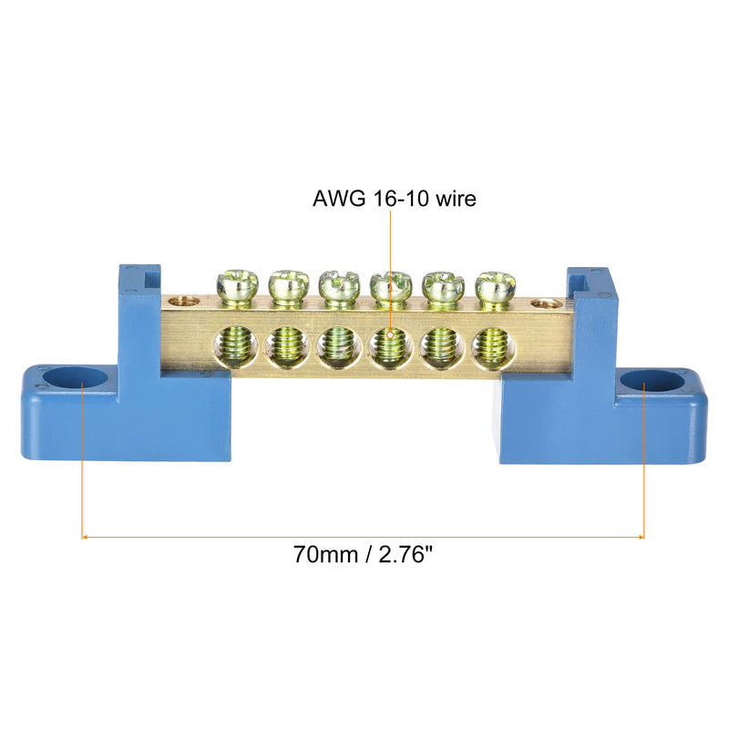 MECCANIXITY Bridge Design Terminal Screw Block Barrier for Electrical Distribution Brass 6 Positions Blue