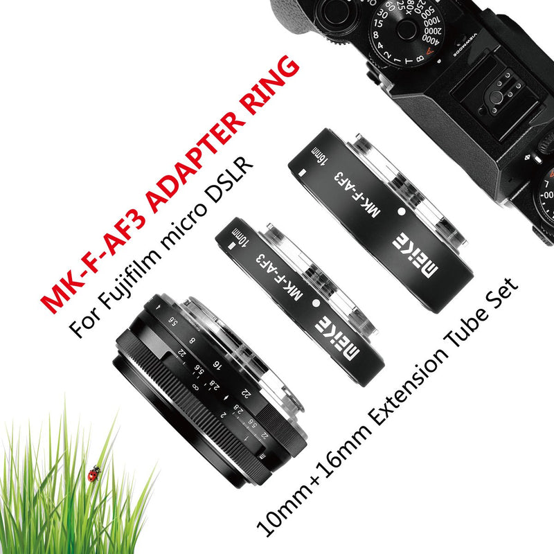 Meike MK-F-AF3 Metal Auto Focus Extension Tube for Fujifilm Mirrorless Camera X-T1 X-T2 X-T3 X-T10 X-T20 X-T30 X-Pro1 X-Pro2 X-A1 X-E1 X-E2 X-E3 (10mm 16mm)