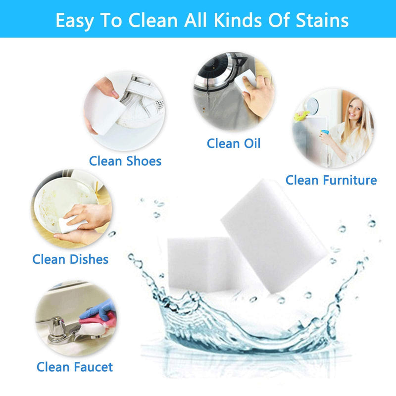 Melamine Sponge, 100Pc Magic Sponge Eraser, Melamine Foam Bulk Sponge Sheets, Bathroom Oven Shower Glass Dishes Stove Top Kitchen Sinks Bathtub Wall Tile Baseboard White Shoe Cleaner, Not Easily Rip 100pcs
