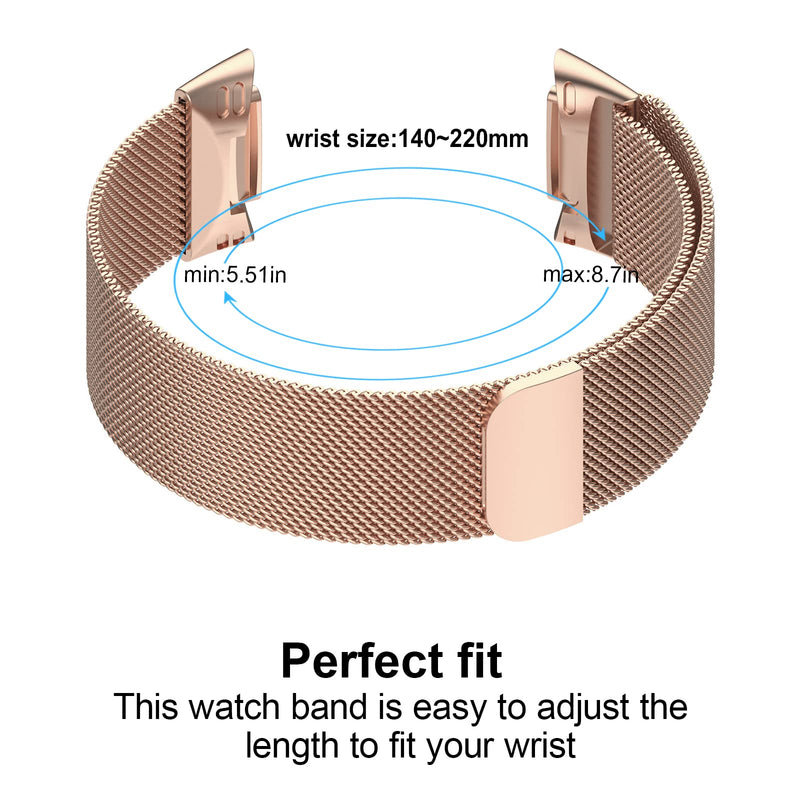 LAREDTREE Metal Bands Compatible with Fitbit Charge 5, Stainless Steel Mesh Magnetic Lock Band Replacement Wristbands Bracelet Strap for Fitbit Charge 5 Women Men (Rose Gold) Rose Gold