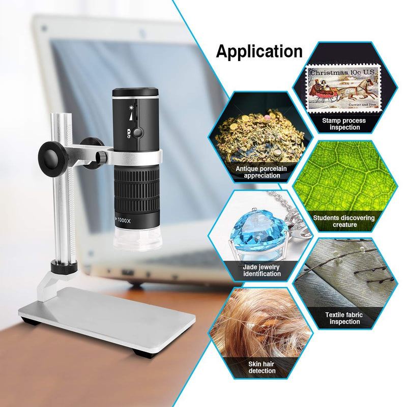 [AUSTRALIA] - Cainda WiFi Digital Microscope for iPhone Android Phone Mac Windows, HD 1080P/720P Video Record 50-1000X Magnification Wireless Portable Microscope with Adjustable Metal Stand and Carrying Bag 