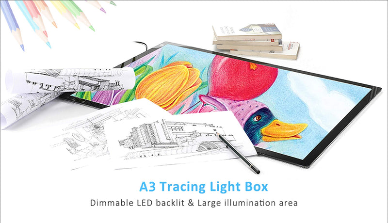 A3 Ultra-Thin Portable LED tracing Light Box Dimmable Brightness LED Art Tracing Pad for Artist Drawing Sketching Animation Stencilling and 5d Diamond Painting (Black, A3) Black