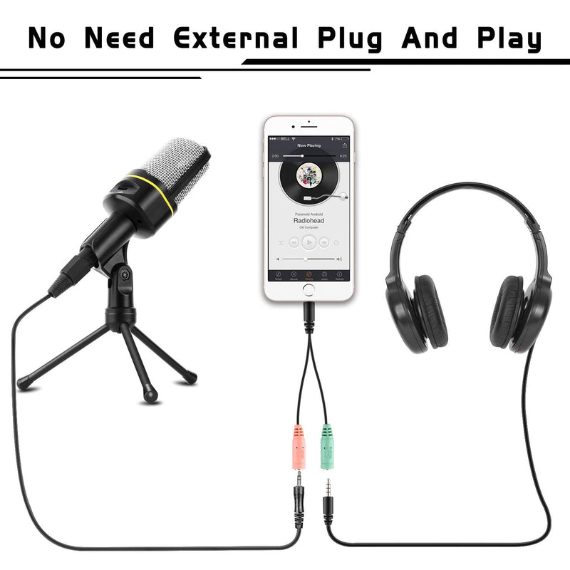 [AUSTRALIA] - Professional Condenser Microphone, Venoro Plug & Play Microphone with Tripod for PC, Computer, Phone for Games, Podcast, Broadcasting (Black) 