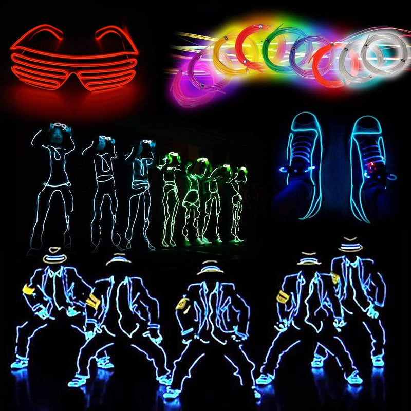 cuzile EL Wire,2Pack 5x1m Neon Lights 3 Lighting Modes Flexible EL Rope Electroluminescent Wire Glowing Strobing Light with Controller Battery Powered for Xmas Party, Pub, Clothing,Car,etc