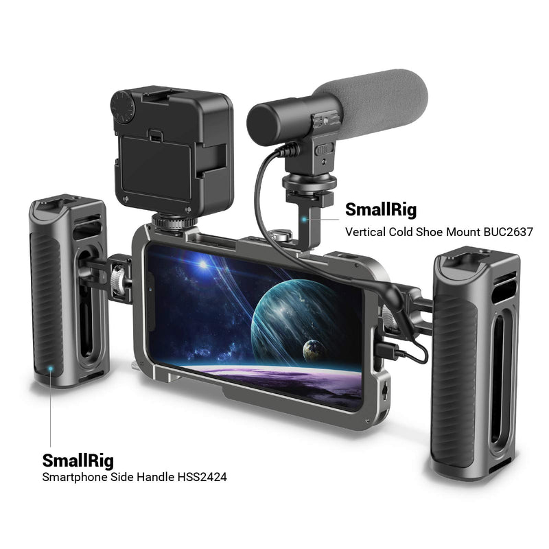 SmallRig Smartphone Pro Cage for Samsung S10+, Aluminum Smartphone Video Rig with 1/4’’ Threads and Cold Shoe Mounts for Vlogging - CPS2441