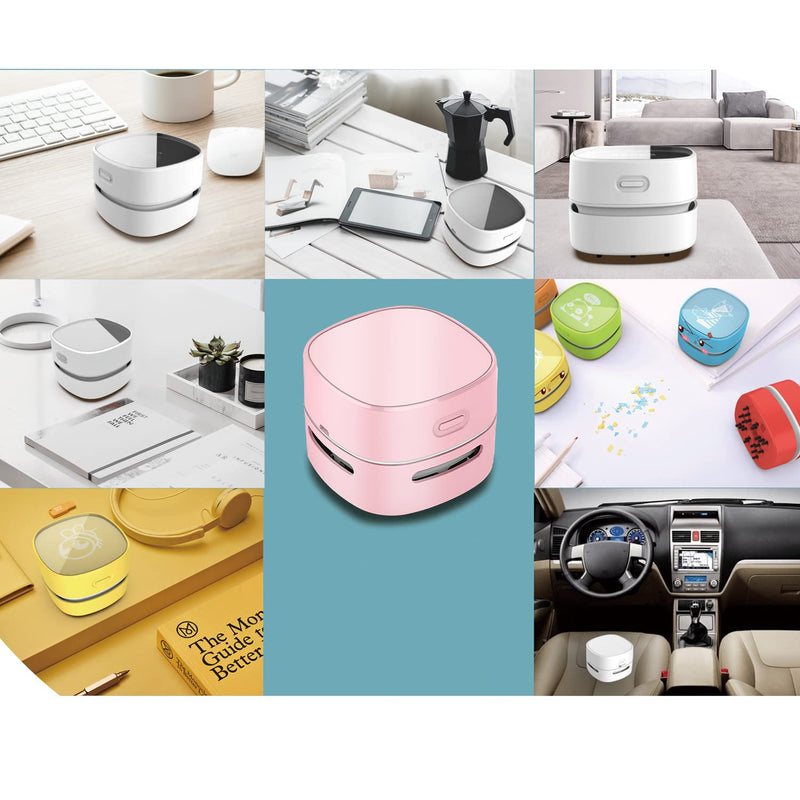 ODISTAR Desktop Vacuum Cleaner, Mini Table dust Sweeper Energy Saving,High Endurance up to 400 mins,360º Rotatable Design for Keyboard/Home/School/Office (Pink Charging) Pink Charging