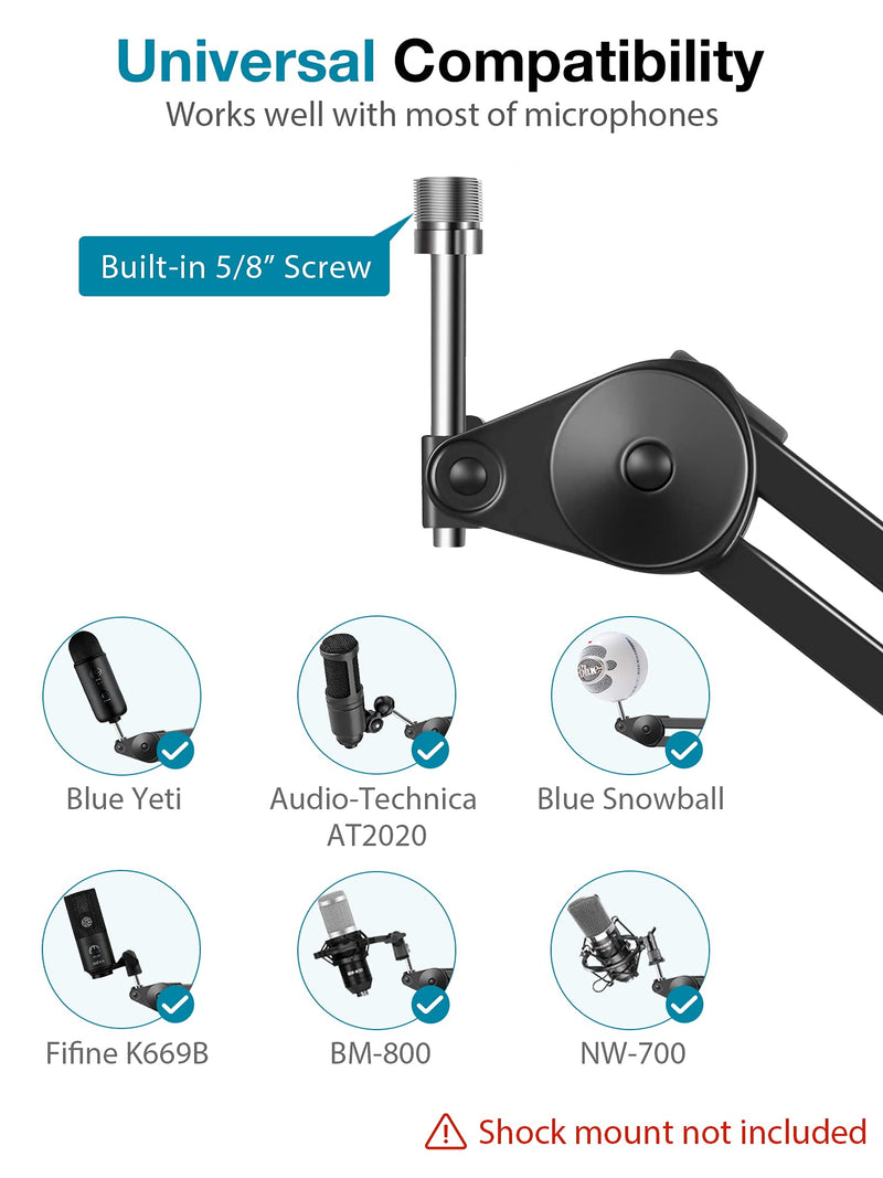 InnoGear Large Microphone Boom Arm Mic Stand Adjustable Clip Studio Suspension Scissor Arm Mount for Blue Snowball, Blue Snowball ICE, Blue Yeti, Blue Yeti X, Blue Yeti Pro, Blue Yeti Nano