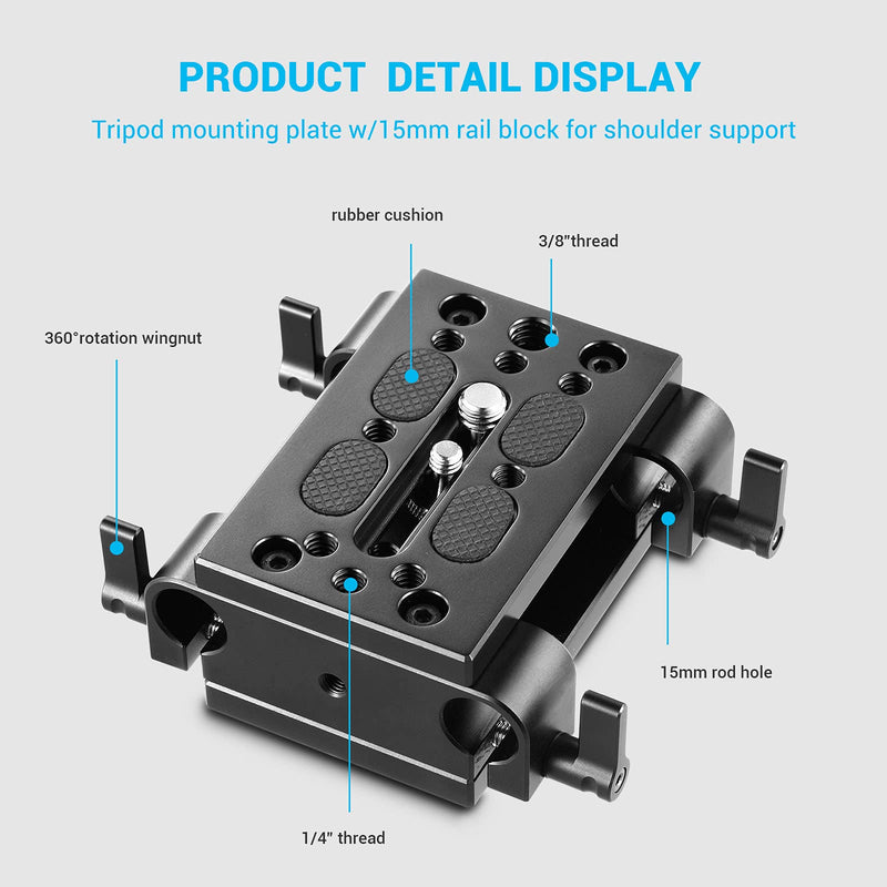 SmallRig Camera Tripod Mounting Baseplate w/15mm Rod Clamp Rail Block for Tripod/Shoulder Support System - 1798