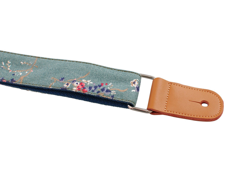 [AUSTRALIA] - MUSIC FIRST Original Design Vintage Style “Plum Flowers” Soft Cotton & Genuine Leather Ukulele Strap Ukulele Shoulder Strap Without The Strap Locker 