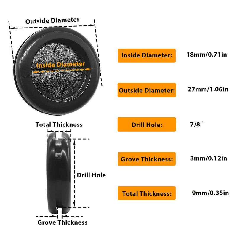 mankk 50 pcs Round Rubber Grommet 7/8" Hole Diameter Double-Sided Rubber Firewall Plug Gasket with Retractable Box Knife for Protecting Cable Wire M-086-7/8"-22MM 7/8"