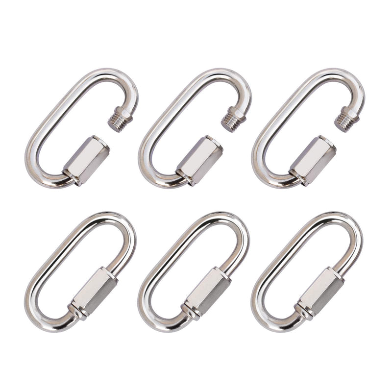 1/4'' Quick Links Chain Connector - Stainless Steel D Shape Locking Carabiner for Hammock, Swing, Sail, Pet, Boating, Camping, Indoor Outdoor Euipment, 6 Packs (M6) M6-6 pieces