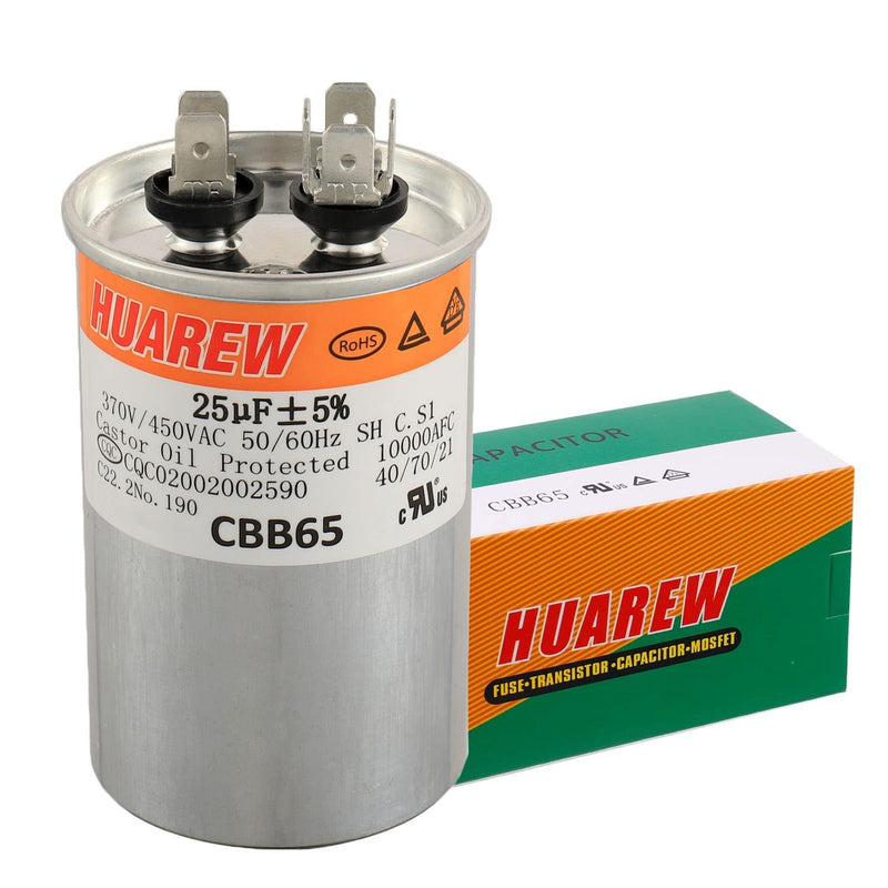 HUAREW 25 uF MFD ±5% 450 VAC CBB65 AC Motor and Fan Starting Round Capacitor 25UF