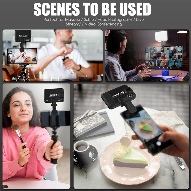 Selfie Light - BANSINE USB-Rechargeable LED Phone Light - Portable Photo Light with 97+ CRI, Up to 6500K Color Temperature Phone Light for Selfie, Zoom Conference, Video, Makeup and Live Stream Black