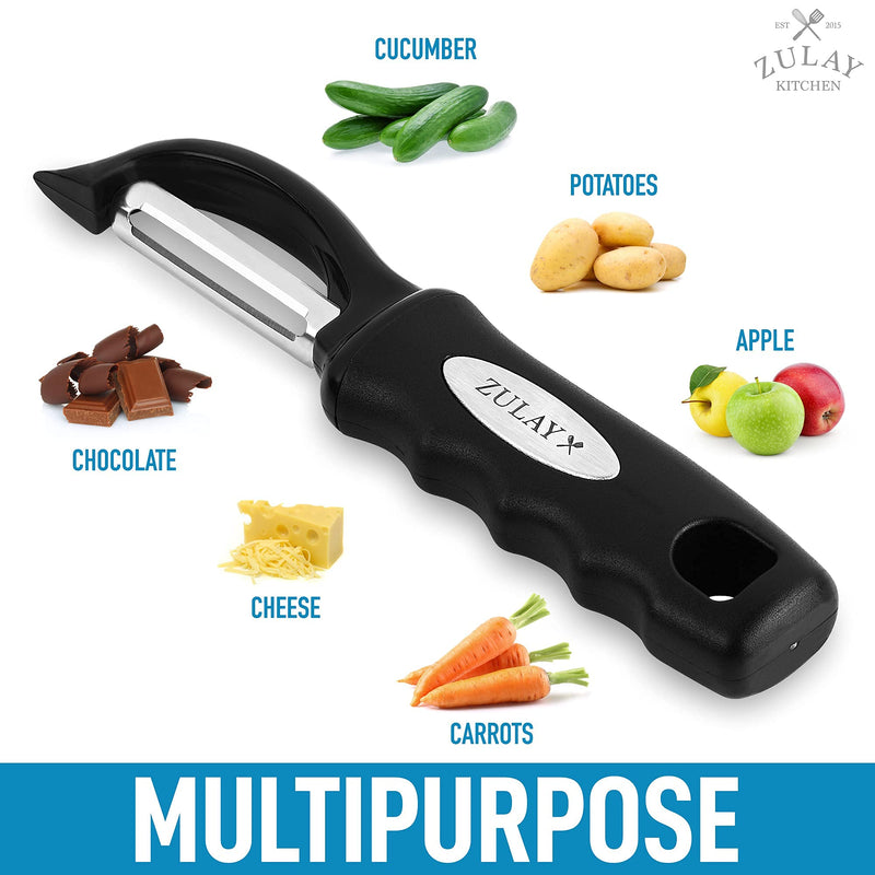 Zulay Kitchen Professional Vegetable Peeler With Built In Blemish Remover - Durable Stainless Steel Blade Potato Peelers For Kitchen - Veggie Peeler With Swivel Design - Black