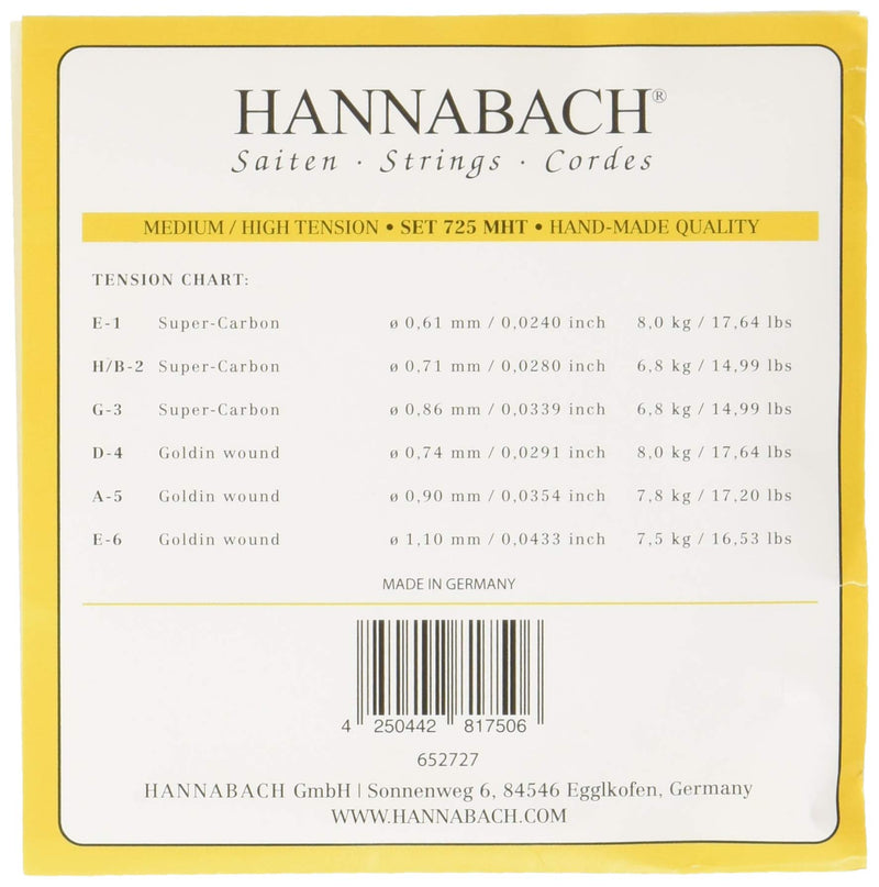 Hannabach 652727 Series 725 Goldin Medium/High Tension String Set for Classic Guitar