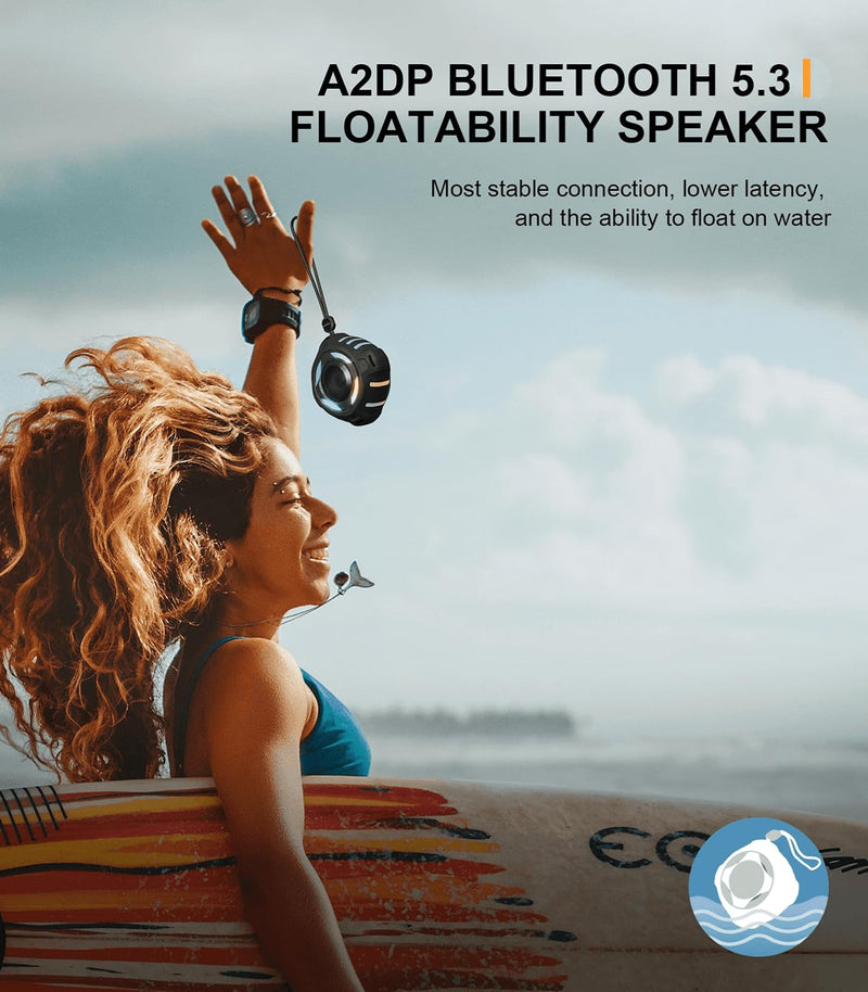 Waterproof Bluetooth Speaker IPX7, Shower Speaker with Multi-Color Light,Floating, Loud HD Stereo Sound, Robust Bass, Wireless Speaker with 24H Playtime for Beach Pool Biking Trip, Gifts for Men,Women Midnight Black