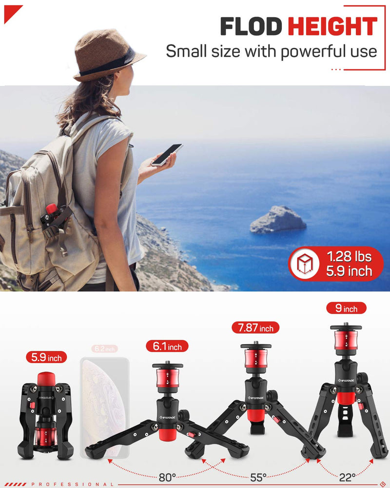 IFOOTAGE Tabletop Tripod, Portable Desktop Mini Tripod Stand with 3/8 and 1/4 inches Quick Release Plate, Max Load 17.6 lbs for DSLR Camera, Video Camcorder, Mobile Phone and Action Cameras