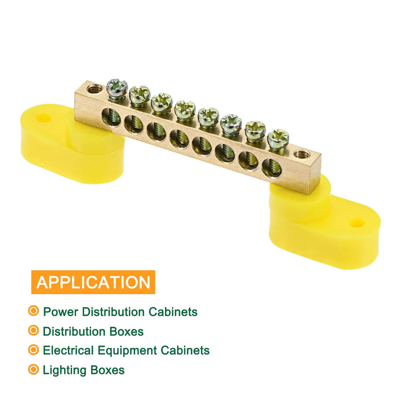 MECCANIXITY Terminal Ground Bar Screw Block Barrier Brass 8 Positions Yellow for Electrical Distribution 4 Pcs