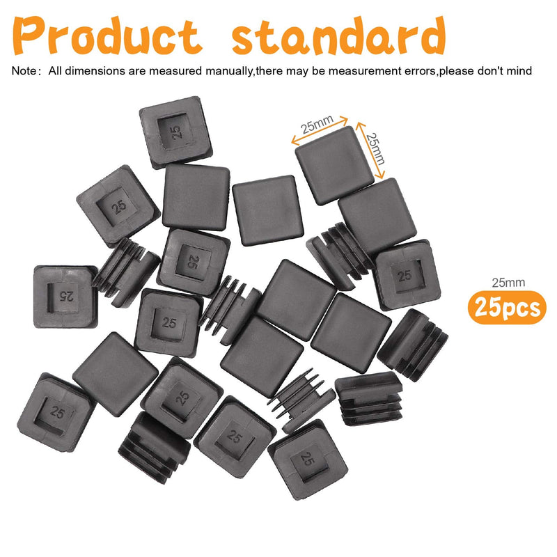 25pcs 1 inch Steel Pipe Plastic Plug,Chair Glide,Pipe Tubing End Cap,Plastic Plugs,Plastic End Caps,Square Plug,Square Plastic Plug type 1