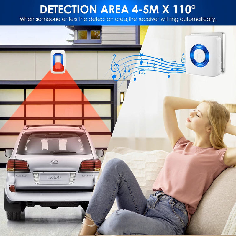 Wireless Caregiver Pager Motion Sensor Alert Room Bed Alarm and Fall Prevention for Home Elderly Kids (1 Plug-in Pager and 1 Motion Sensor) 1 Plug-in Pager and 1 Motion Sensor