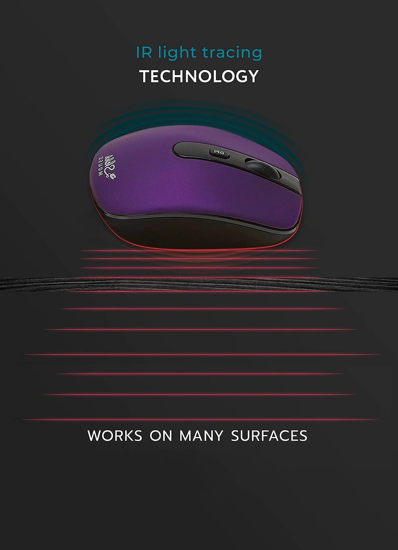 ShhhMouse Wireless Silent Noiseless Clickless Mobile Optical Mouse with USB Receiver and Batteries Included, Portable and Compact, for Notebook, PC, Laptop, Chromebook, Computer, MacBook (Purple)