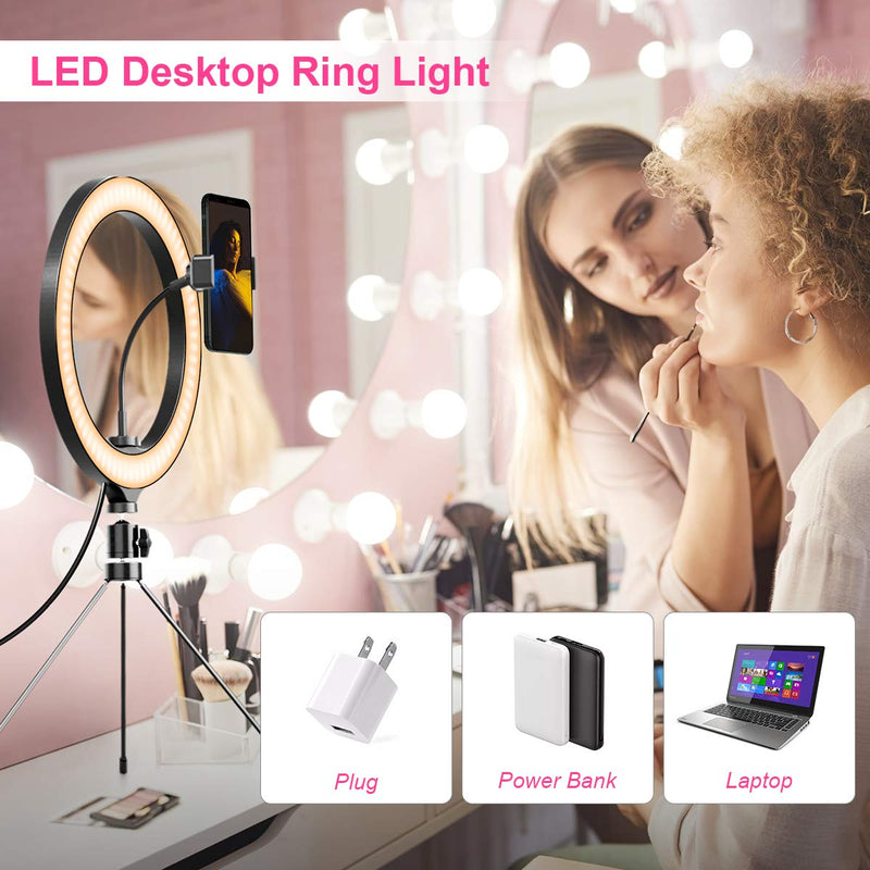 10" LED Selfie Ring Light Kit with 360° Rotating Phone Holder, 3 Color Modes, 10 Adjustable Dimmable Brightness, 18" Tripod Stand for YouTube/Live Stream/Video Shooting/Makeup/Photography 10inch