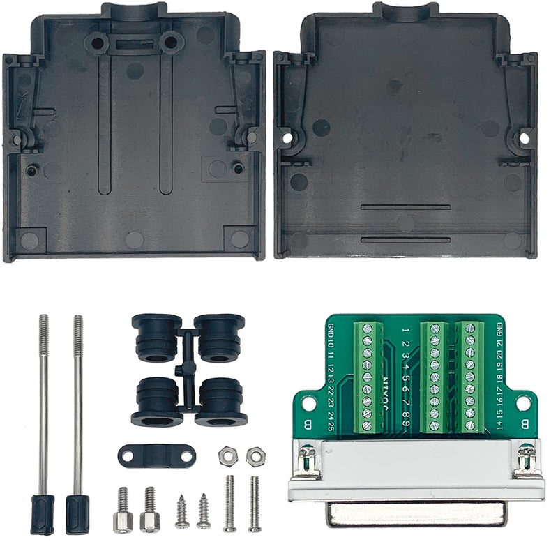 Jienk 2PCS DB25 Breakout Board Connector, RS232 D-SUB Serial Thinner 25 Pin Port Terminal Solderfree Adapter with Case Accessories (M/F) M/F