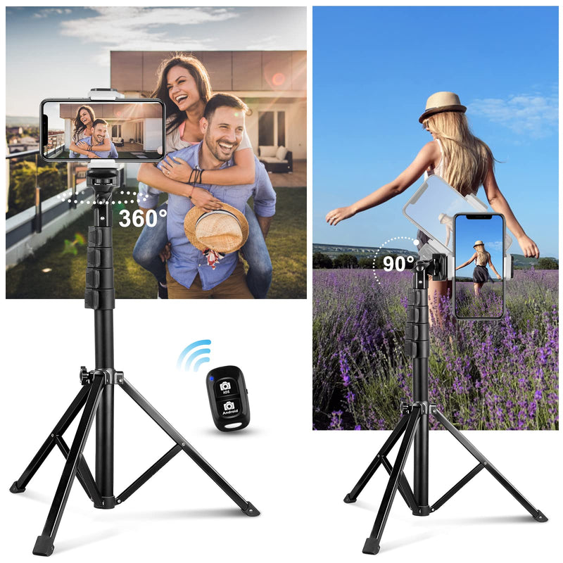 UBeesize 60" Extendable Tripod Stand with Bluetooth Remote for iPhone Android Phone, Heavy Duty Aluminum, Lightweight, Load Capacity: 1 Kg